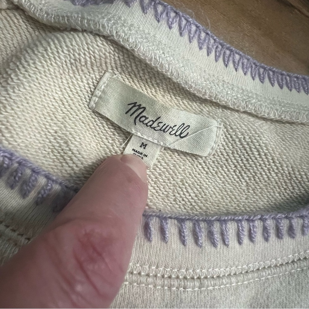 Madewell Stitched Shrunken Sweatshirt Bleached Linen Size Medium Women’s Cream - Picture 9 of 12